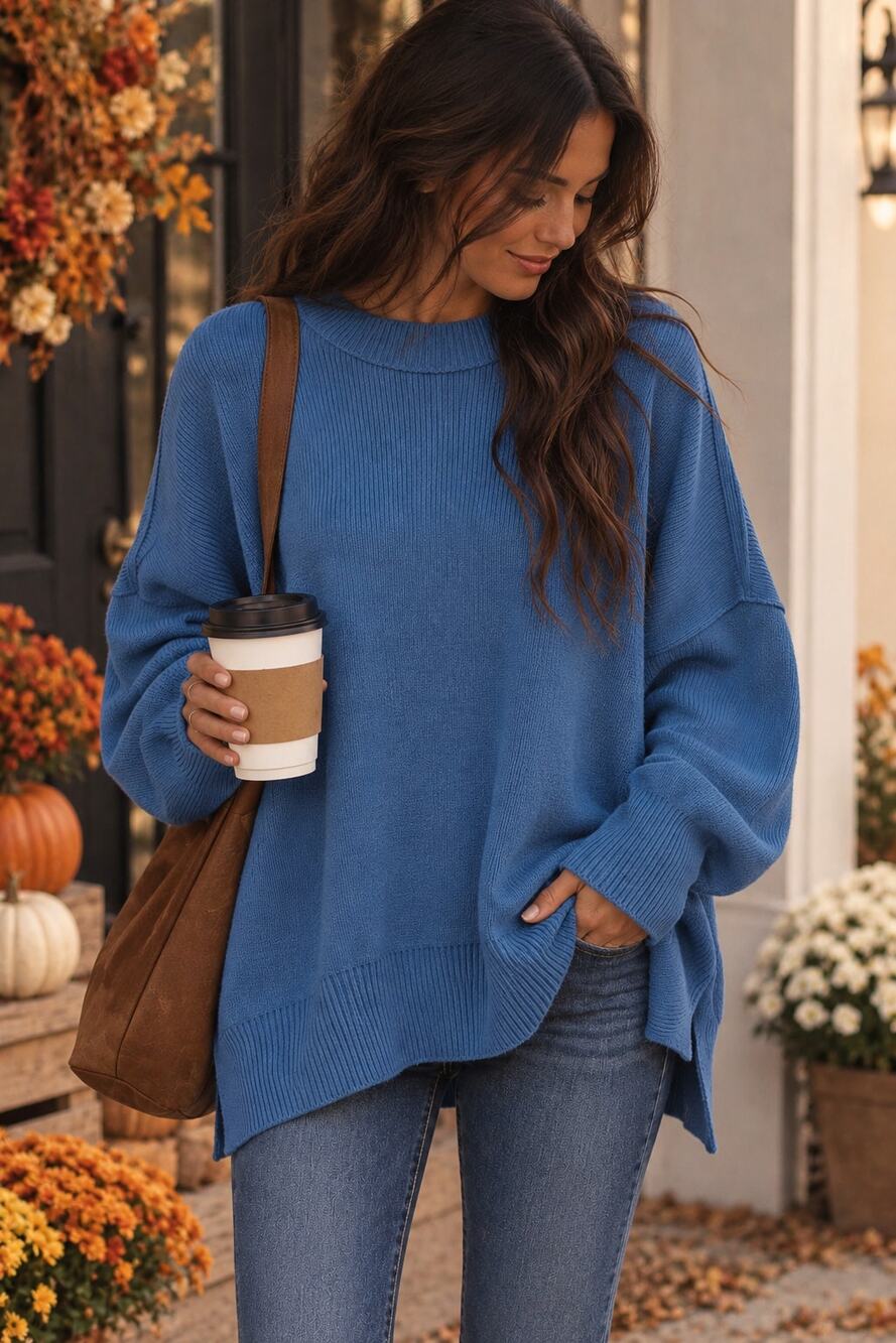 Free People Easy Street Oversized Pullover Tunic Sweater Boho Blue Size S